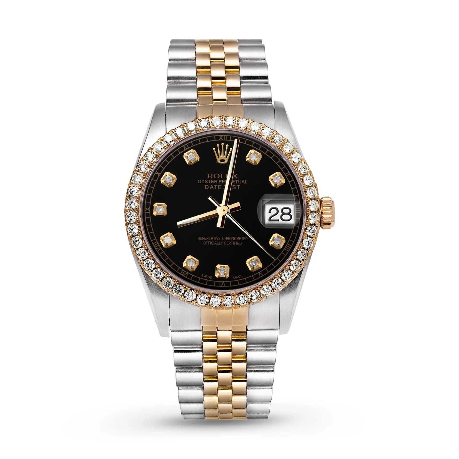 Rolex Datejust Diamond Bezel Watch Black Dial
