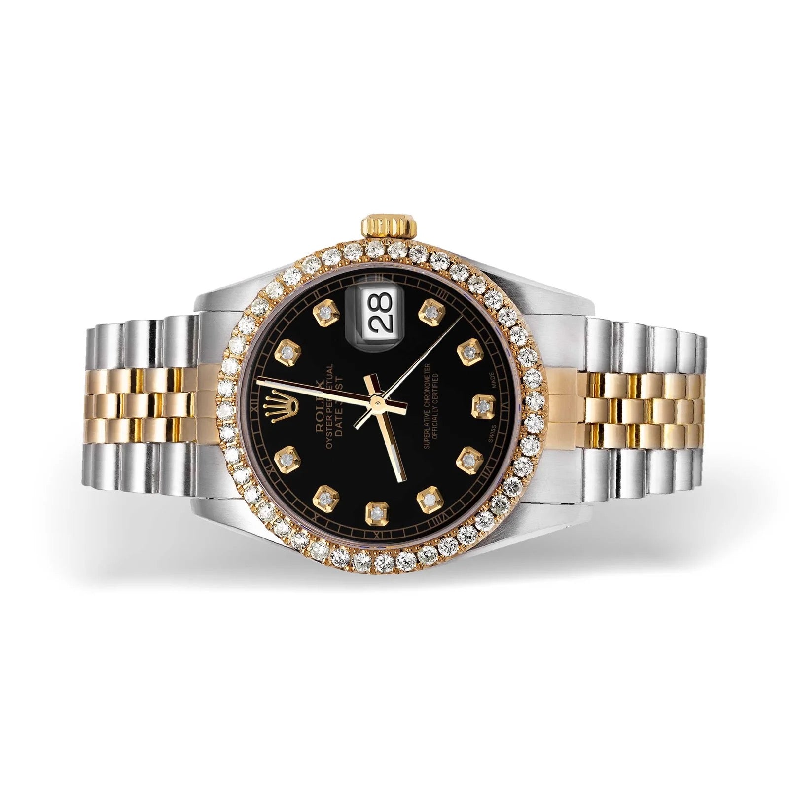 Rolex Datejust Diamond Bezel Watch Black Dial
