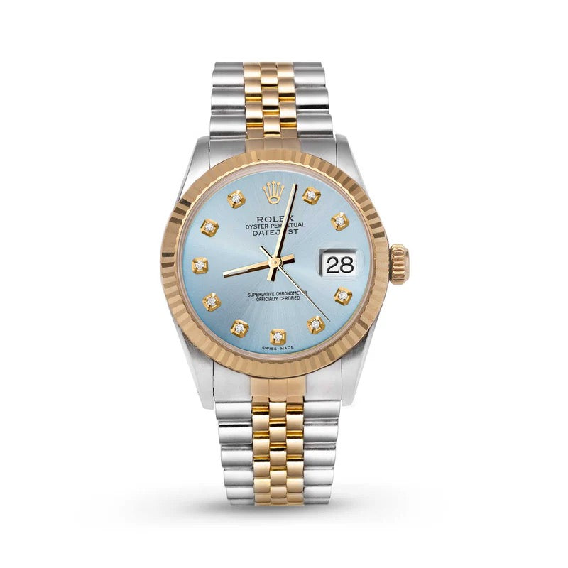 Rolex Datejust Fluted Bezel Watch Ice Blue Diamond Dial