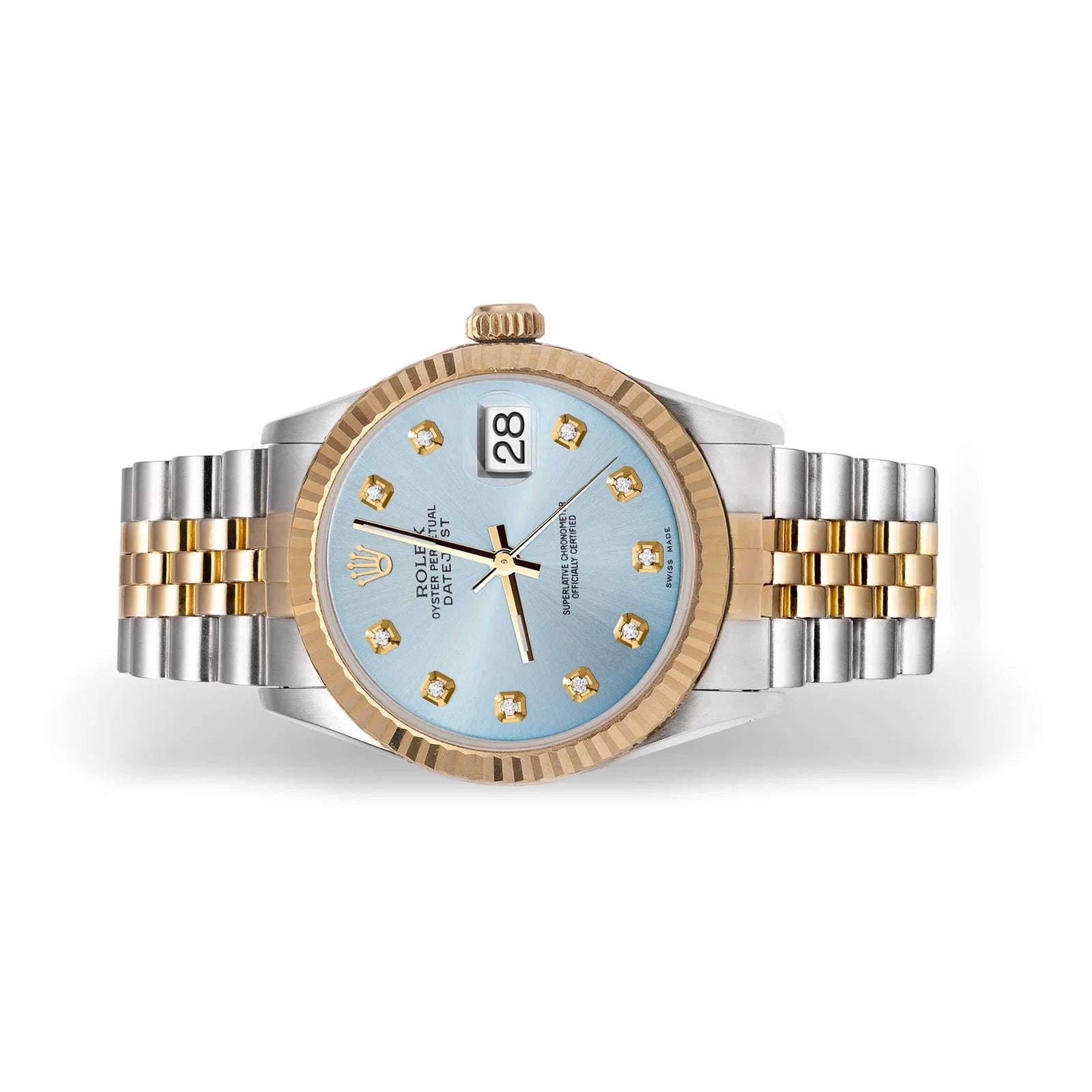 Rolex Datejust Fluted Bezel Watch Ice Blue Diamond Dial