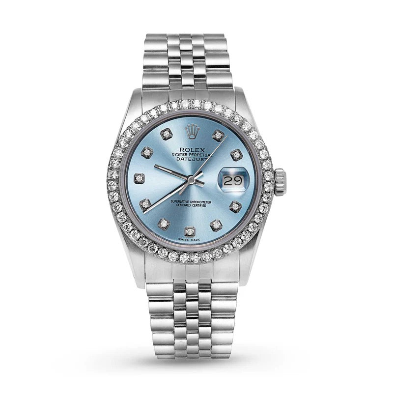 Rolex Datejust Diamond Bezel Watch Ice Blue Dial