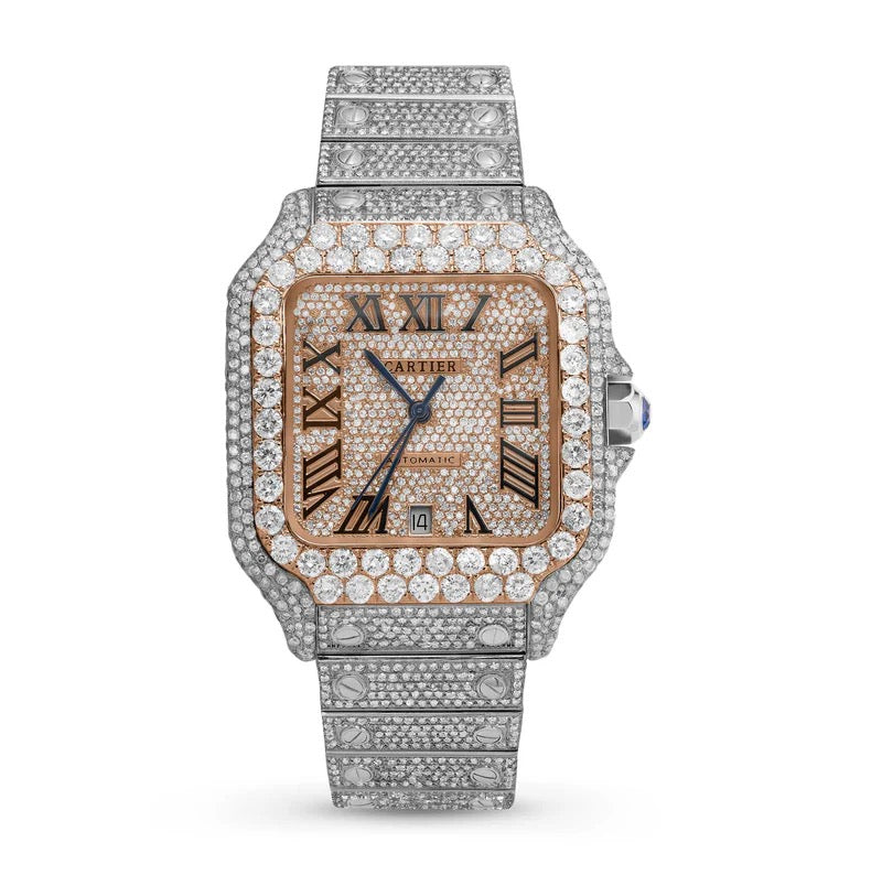 Cartier Santos Diamond Watch Rose Roman Dial