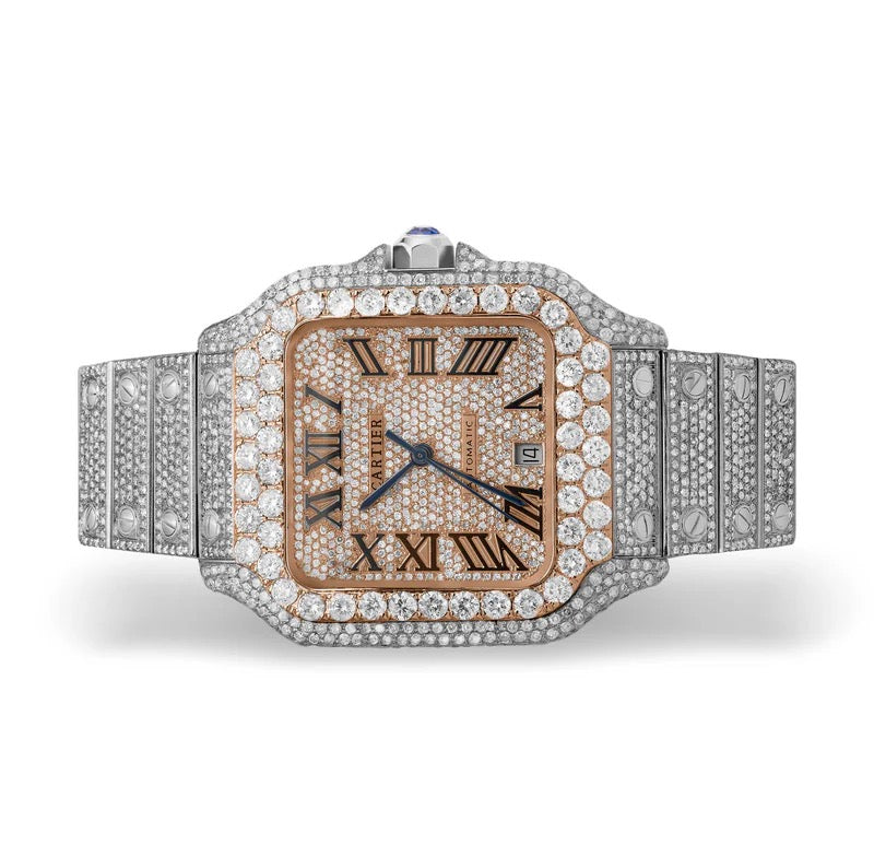 Cartier Santos Diamond Watch Rose Roman Dial
