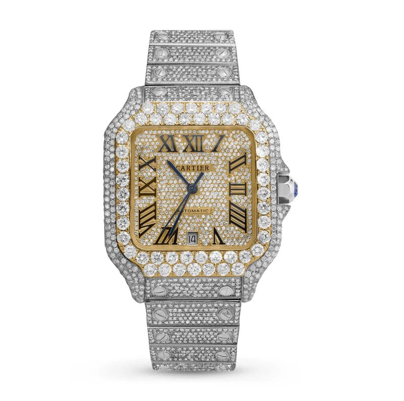 Cartier Santos Diamond Watch Yellow Roman Dial