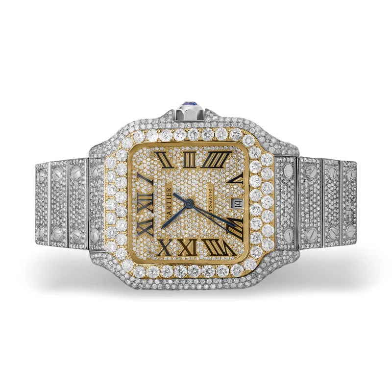 Cartier Santos Diamond Watch Yellow Roman Dial