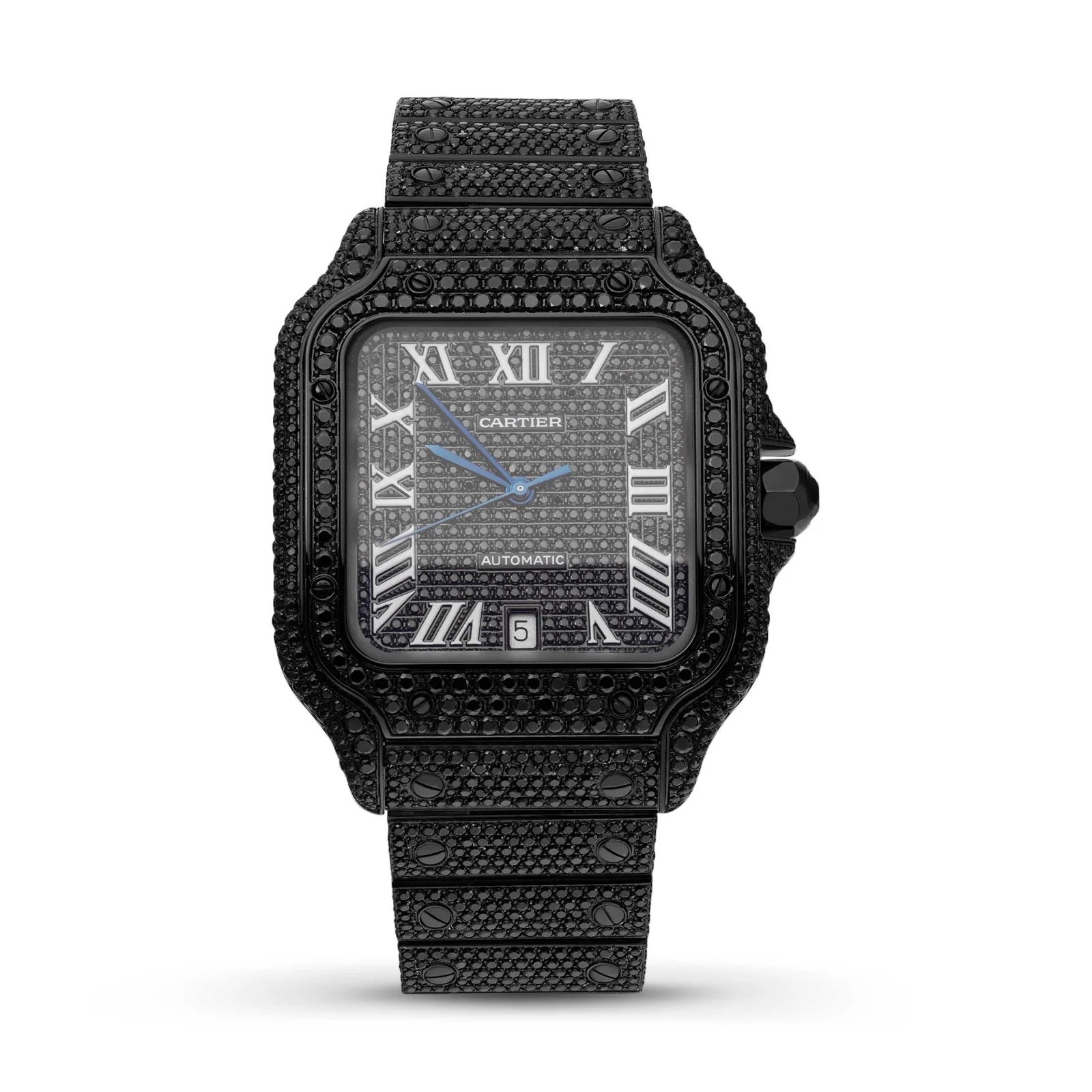 Cartier Santos Diamond Full Black Roman Dial Watch