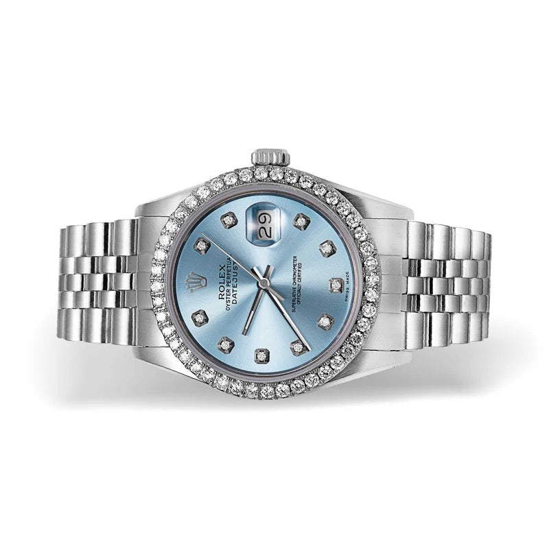 Rolex Datejust Diamond Bezel Watch Ice Blue Dial